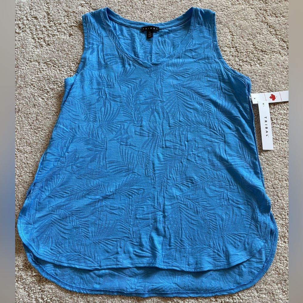 Womens Tribal Textured Blue Tank Top